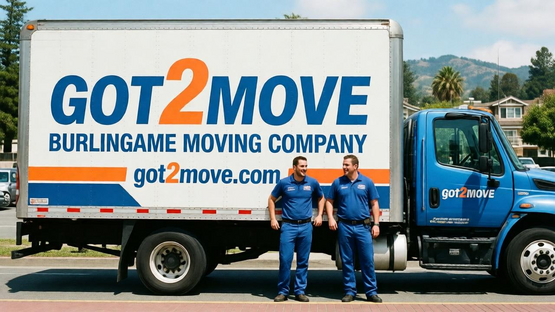 two movers by a moving van during a move in Burlingame